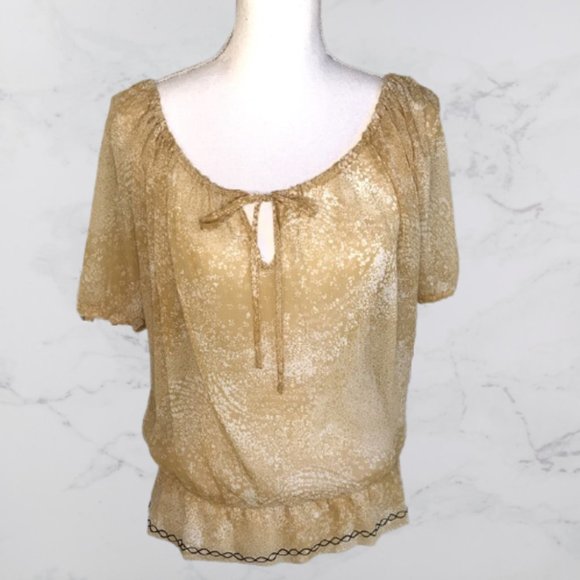 Guess semi-sheer short sleeve yellow top, S - Picture 6 of 6